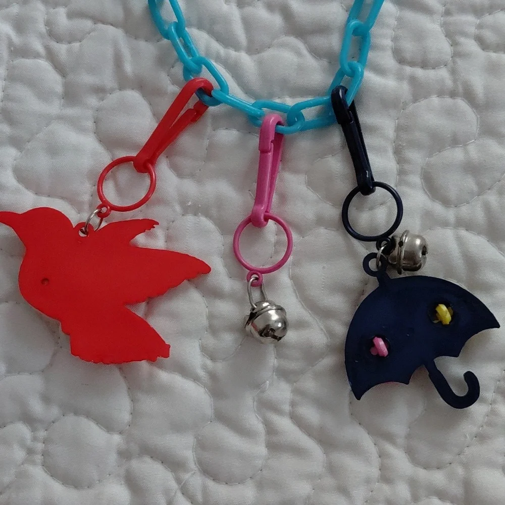 Vintage Colorful Plastic Charm Necklace with 3 Chrams - Picture 6 of 7